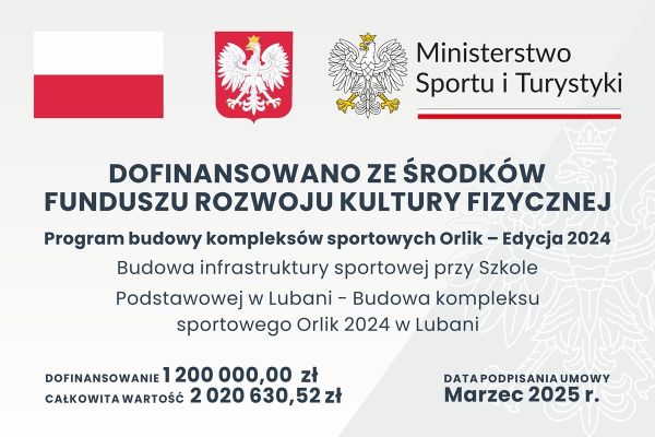 Budowa infrastruktury sportowej przy Szkole Podstawowej w Lubani - Budowa kompleksu sportowego Orlik 2024 w Lubani