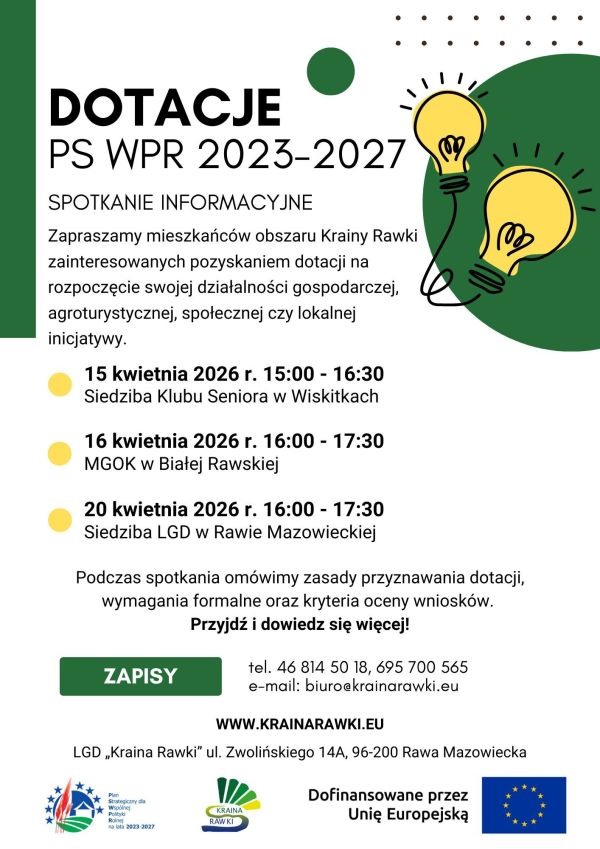 Lokalna Grupa Działania „Kraina Rawki” zaprasza na spotkania informacyjne